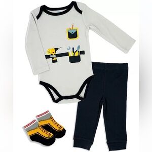 Baby Boys Construction Long Sleeve Bodysuit, Pants and Socks, 12M, NWT